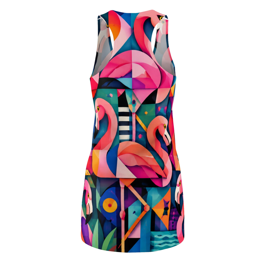 Geometric Flamingo Print Racerback Dress | Colorful Tropical Pattern