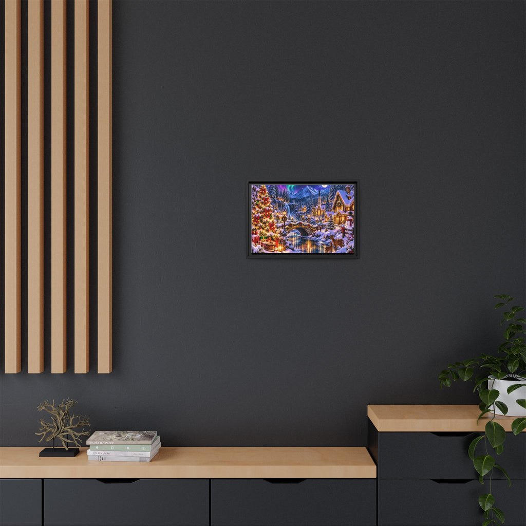 Framed Matte Canvas - Cozy Christmas Village Winter Night Wall Art