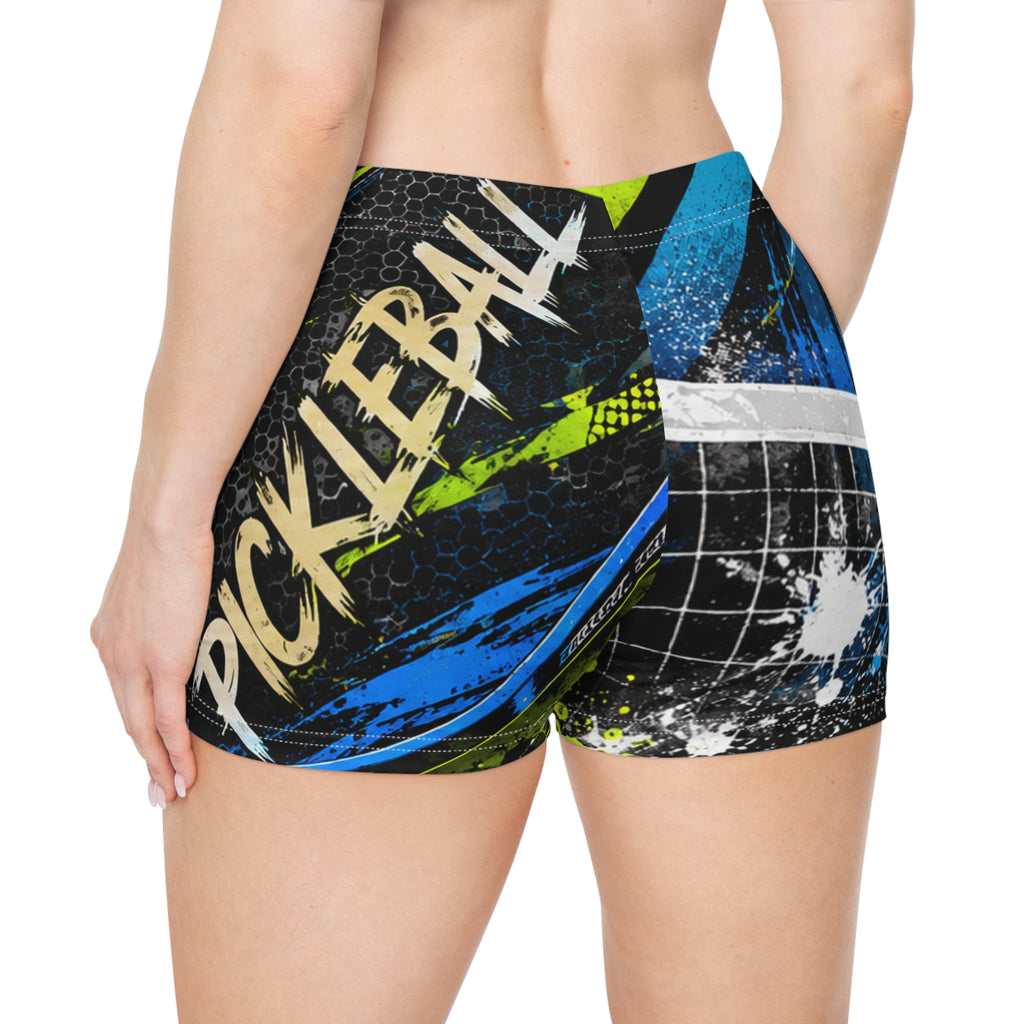Pickleball Women's Athletic Shorts — Neon Splash Court Design