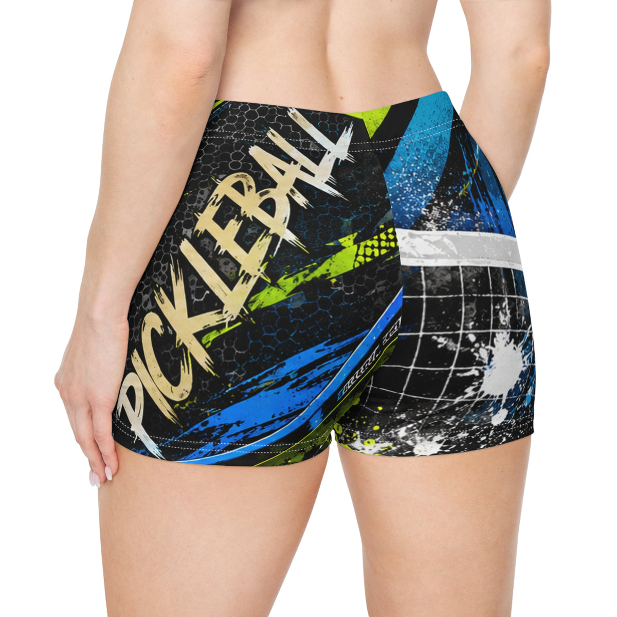 Pickleball Women's Athletic Shorts — Neon Splash Court Design