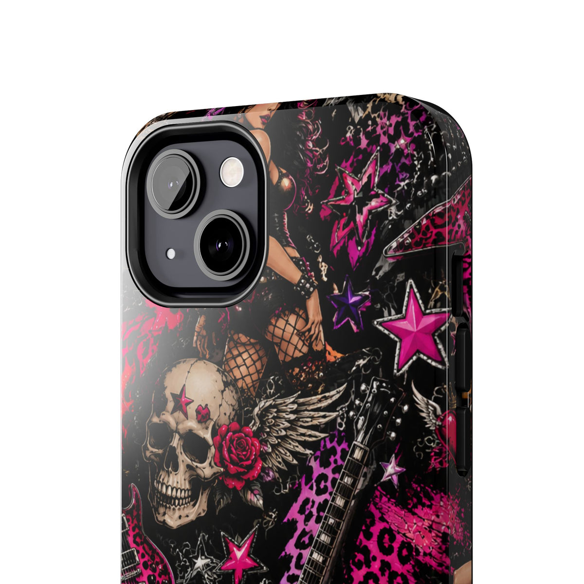Rock Skull Guitar Phone Case — Edgy Pink Skull & Roses Tough Phone Case