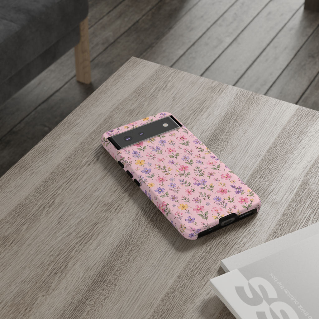 Floral Pink Tough Phone Case — Pastel Wildflower Protective Case