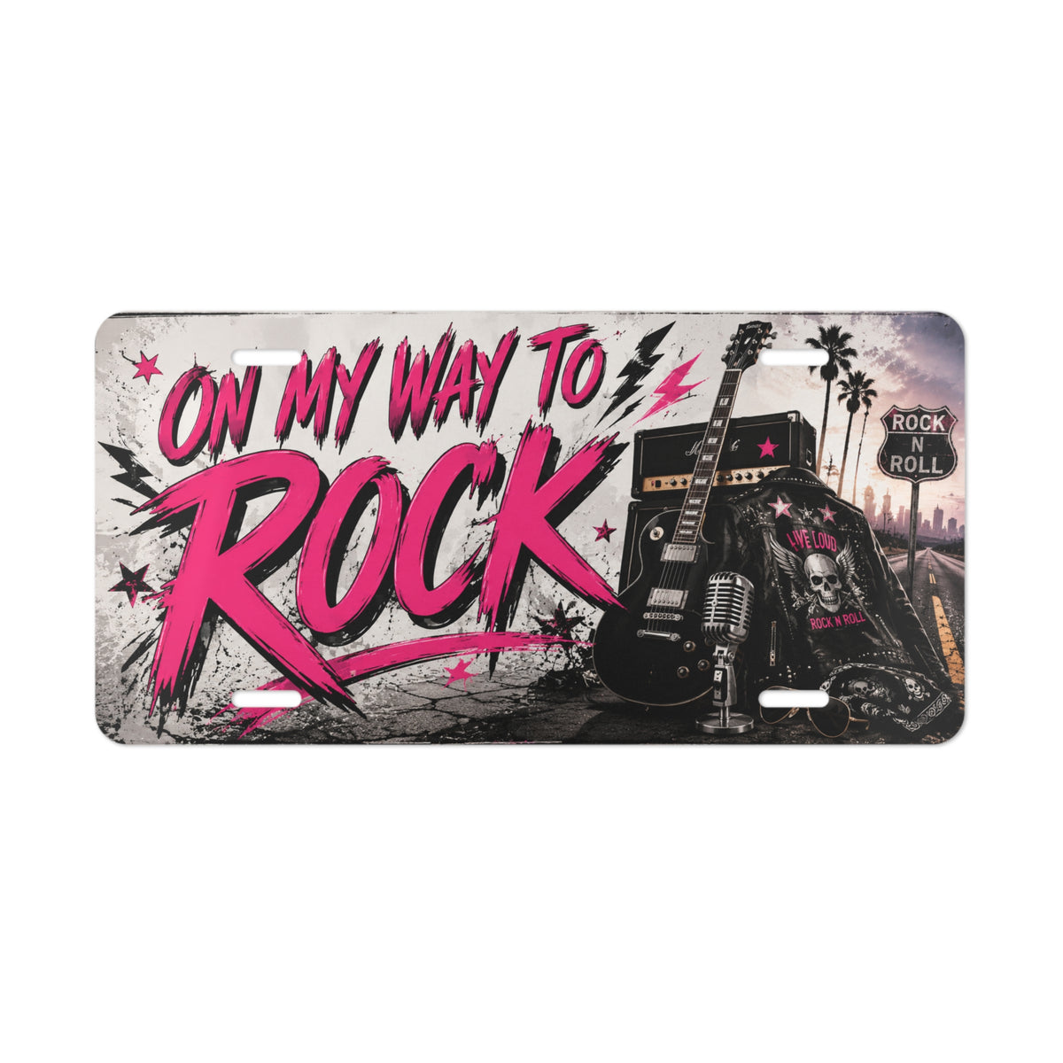 On My Way to Rock Vanity Plate | Guitar Skull License Tag
