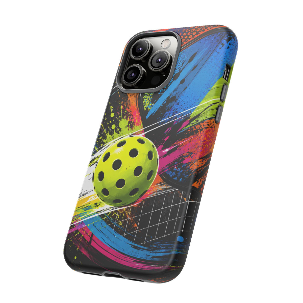 Pickleball Phone Case – Neon Paddle & Ball Splash Tough Case