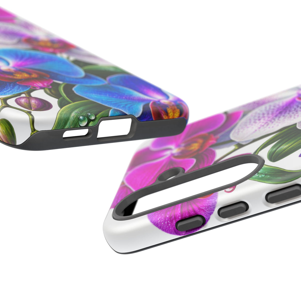 Orchid Floral Tough Phone Case – Vibrant Blue & Pink Orchid Protective Cover