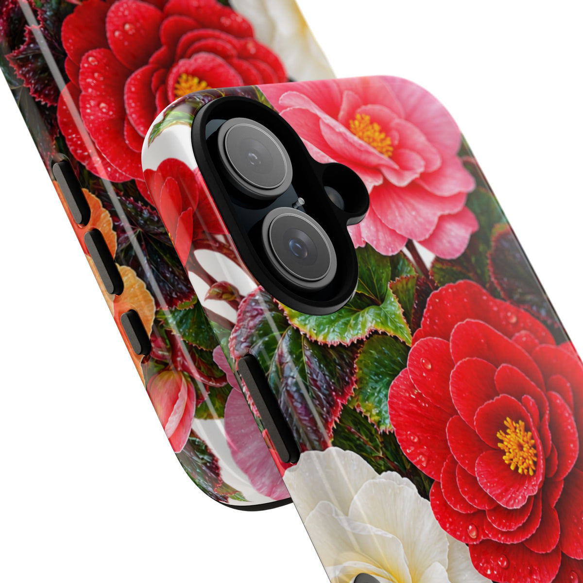 Floral Begonia Phone Case — Vibrant Red, Pink & Yellow Blossom Protective Cover