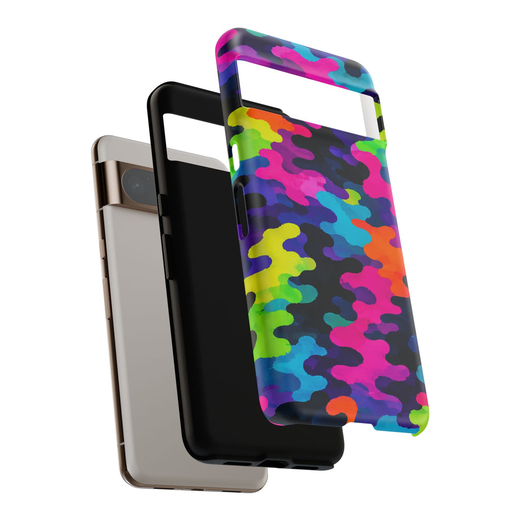 Neon Camo Tough Phone Case — Bright Rainbow Protective iPhone Cover