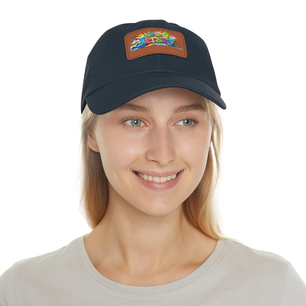 New Jersey Patch Logo Dad Hat | Leather Rectangle Patch
