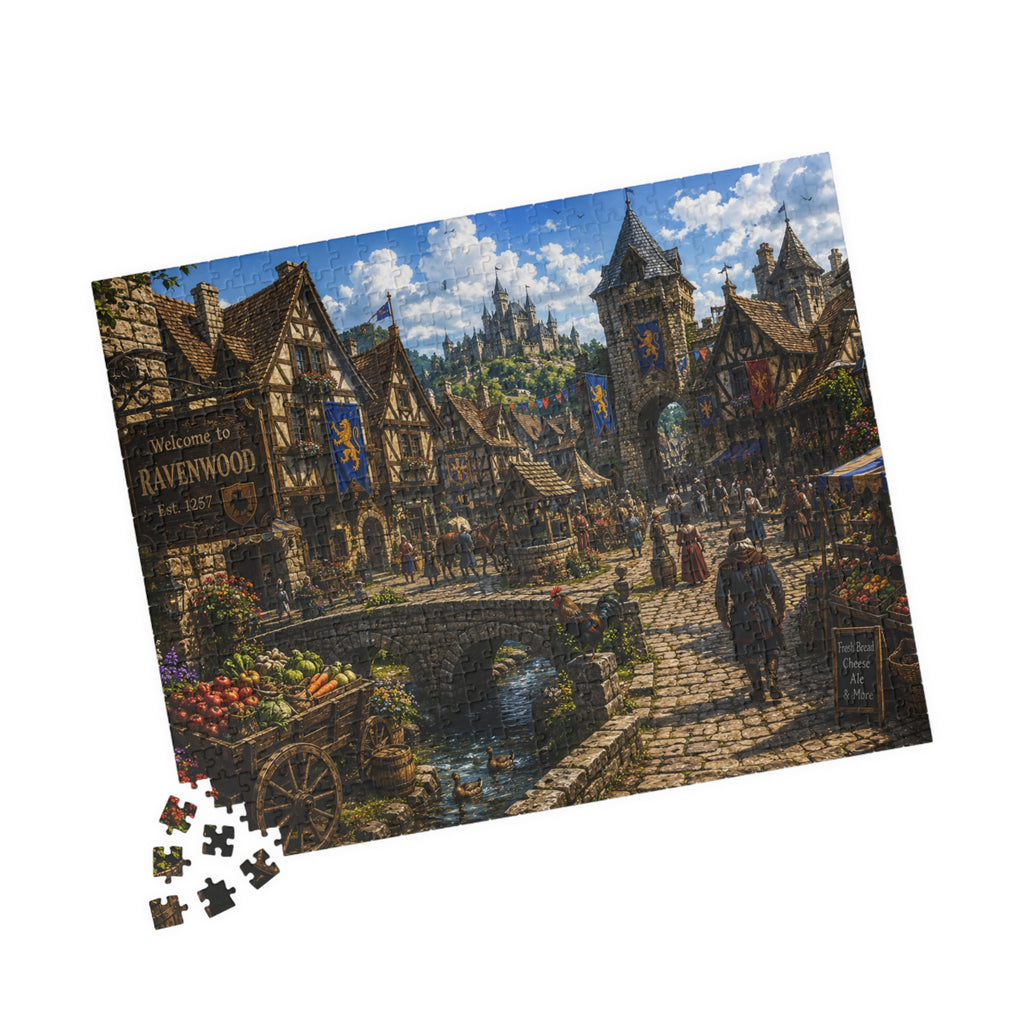 Medieval Market Village Puzzle 520-piece | Ravenwood Fantasy Scene