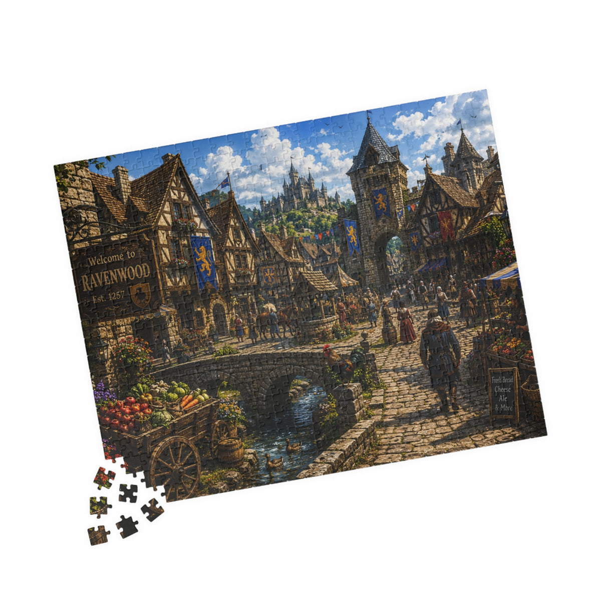 Medieval Market Village Puzzle 520-piece | Ravenwood Fantasy Scene