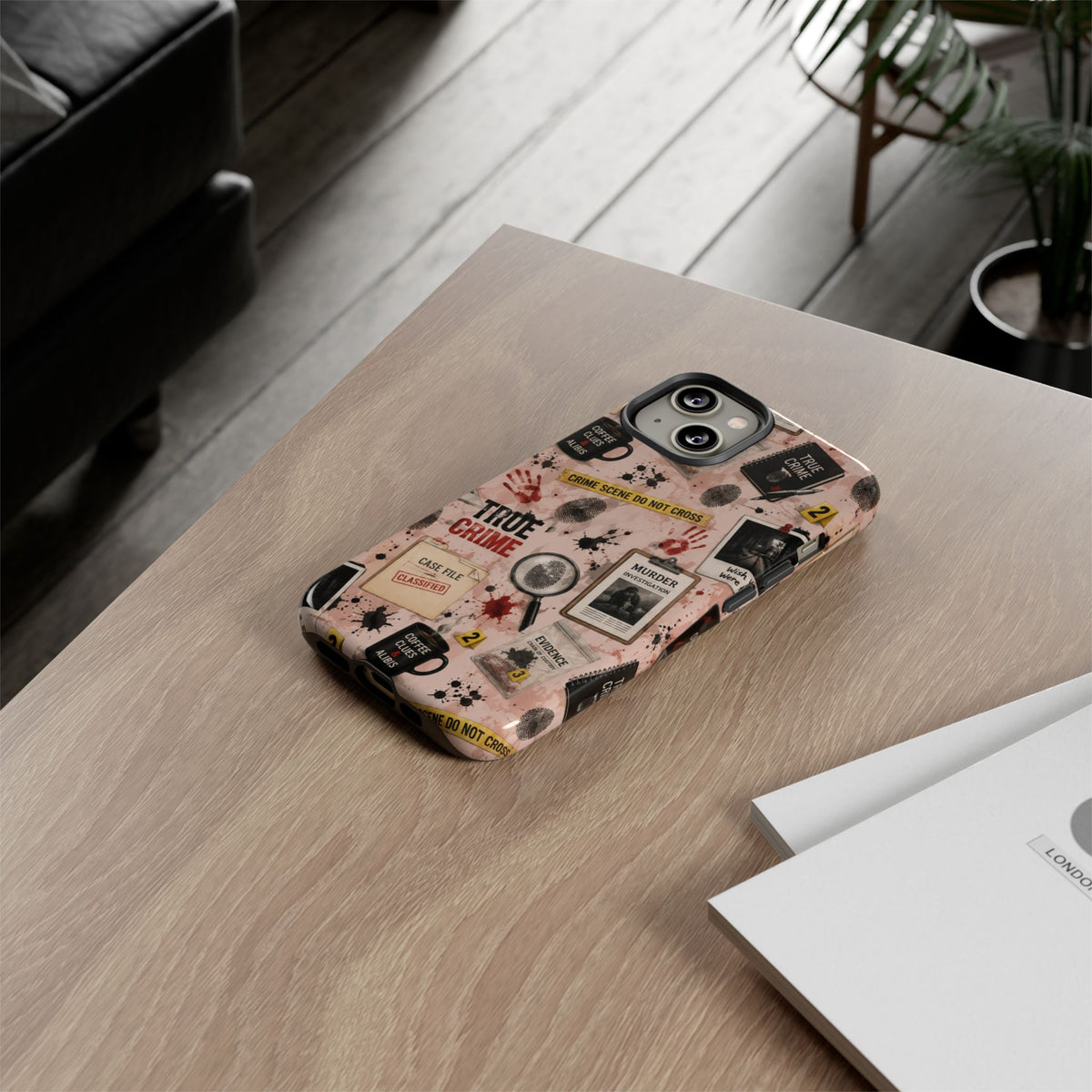 True Crime Pattern Phone Case – Detective Evidence, Crime Scene Tape & 'True Crime' Design