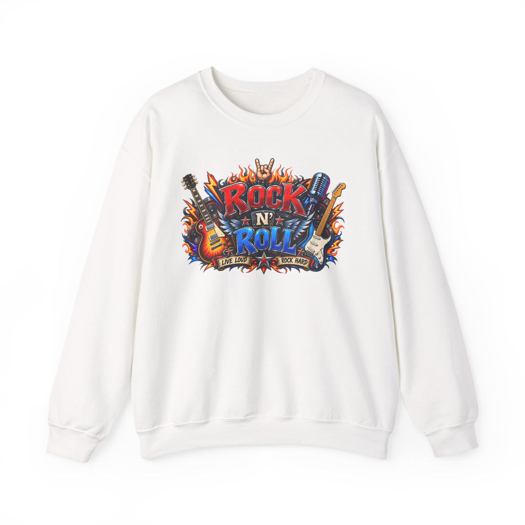Rock 'N' Roll Graphic Sweatshirt — Retro Guitar Band Crewneck