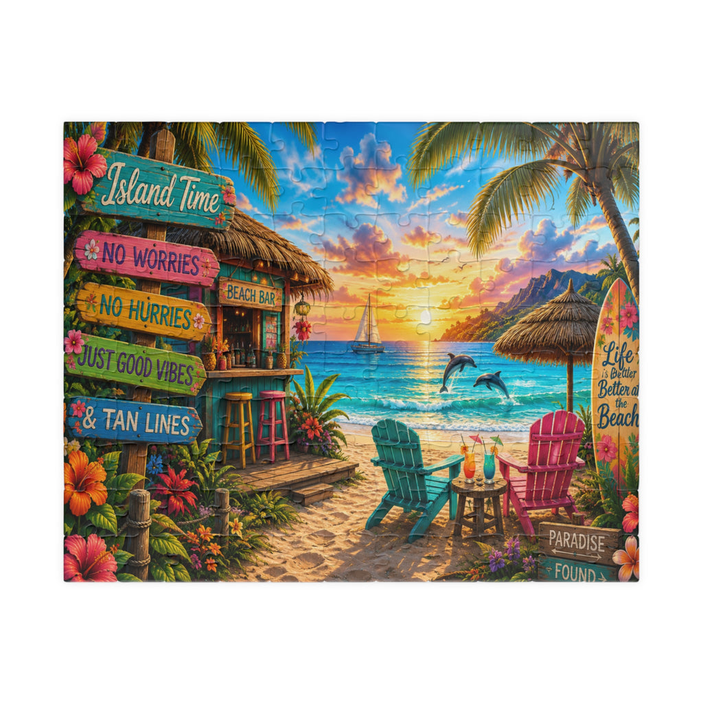 Tropical Beach Sunset Puzzle — Island Time Scenic Jigsaw (110/252/520/1014 pcs)