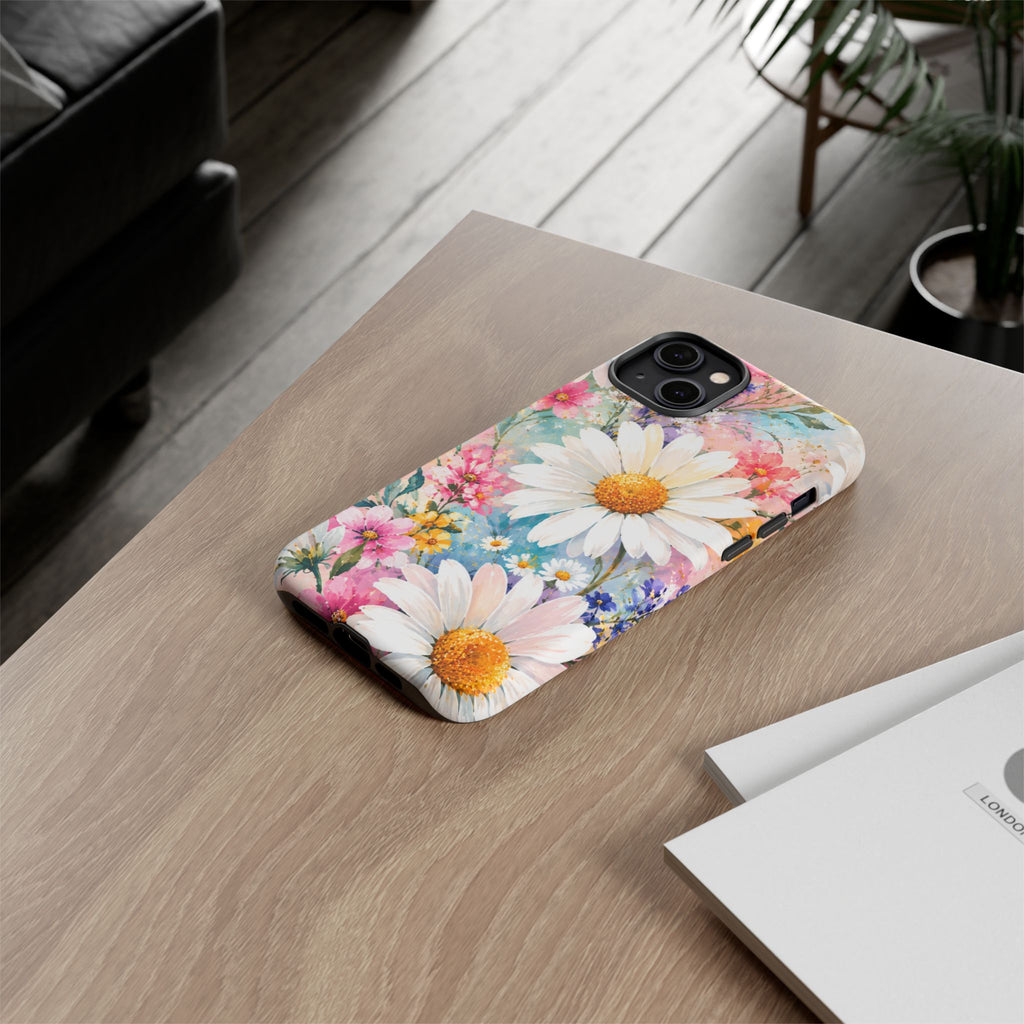 Floral Daisy Phone Case — Watercolor Daisies Protective Tough Case