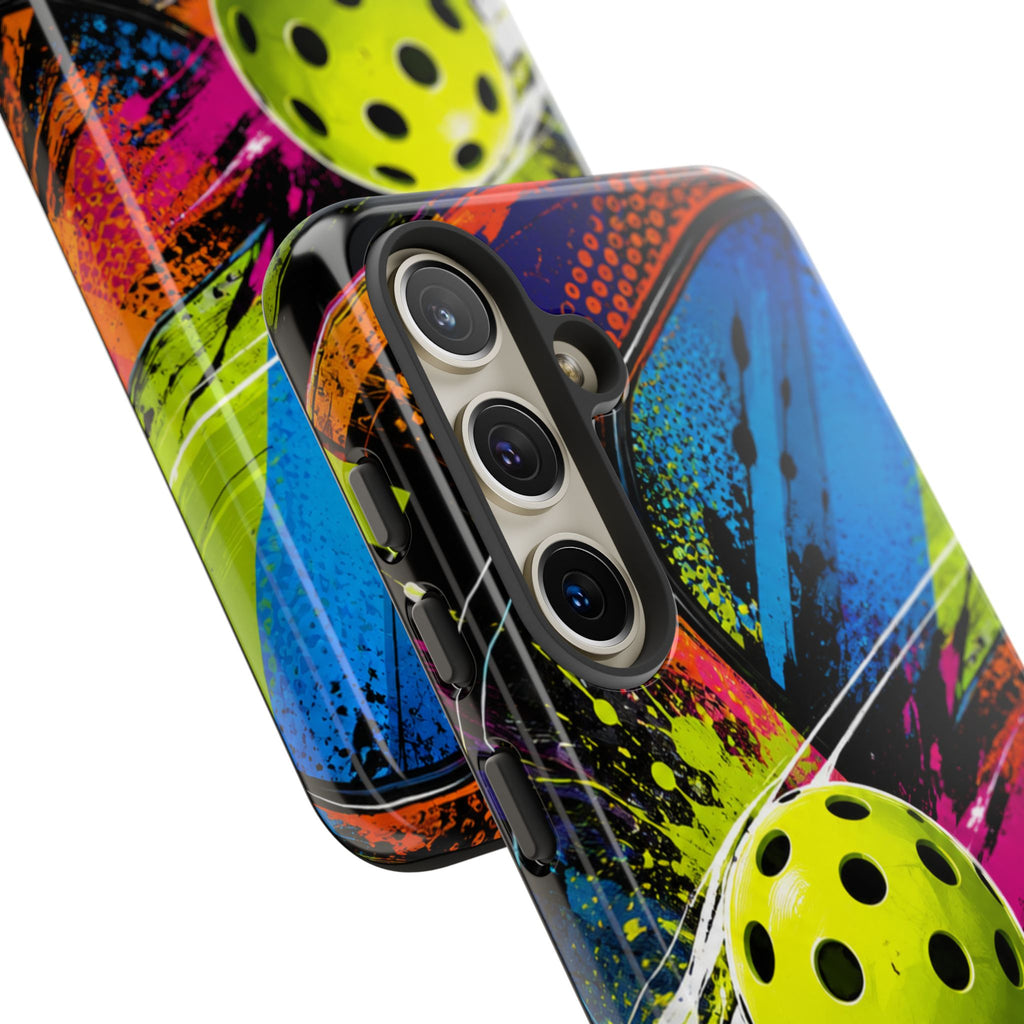 Pickleball Phone Case – Neon Paddle & Ball Splash Tough Case