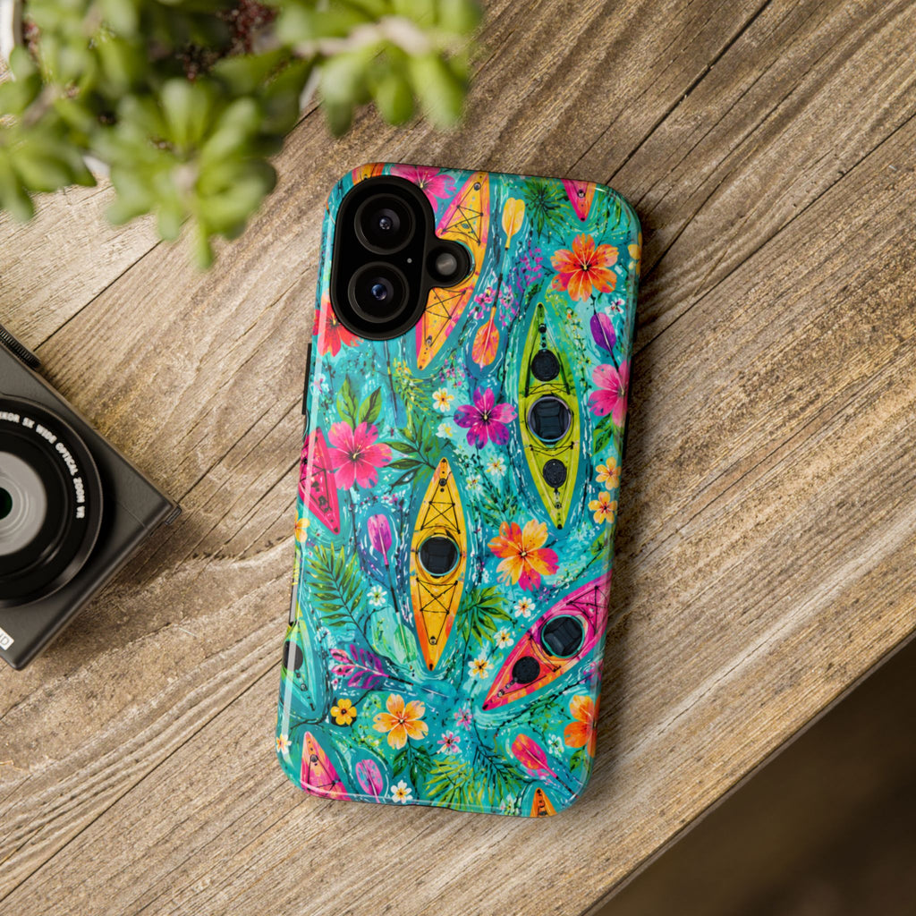 Tropical Kayak Phone Case – Colorful Floral Waterproof Pattern
