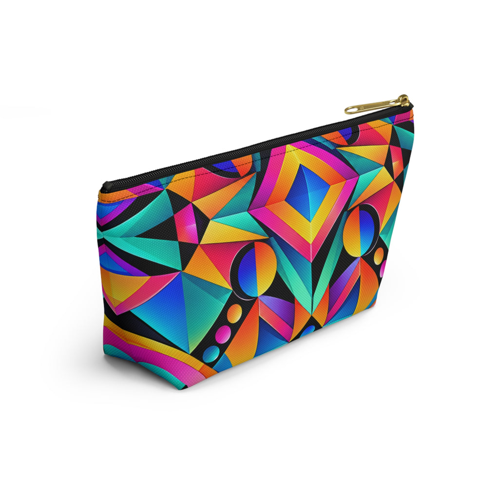 Geometric Neon Makeup Pouch — Colorful Art Deco Accessory Bag