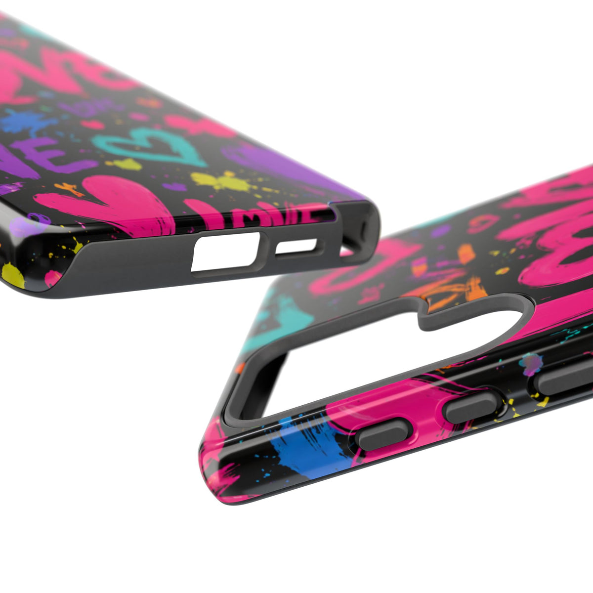 Phone Case — Neon Graffiti "Love" Hearts Protective Tough Case