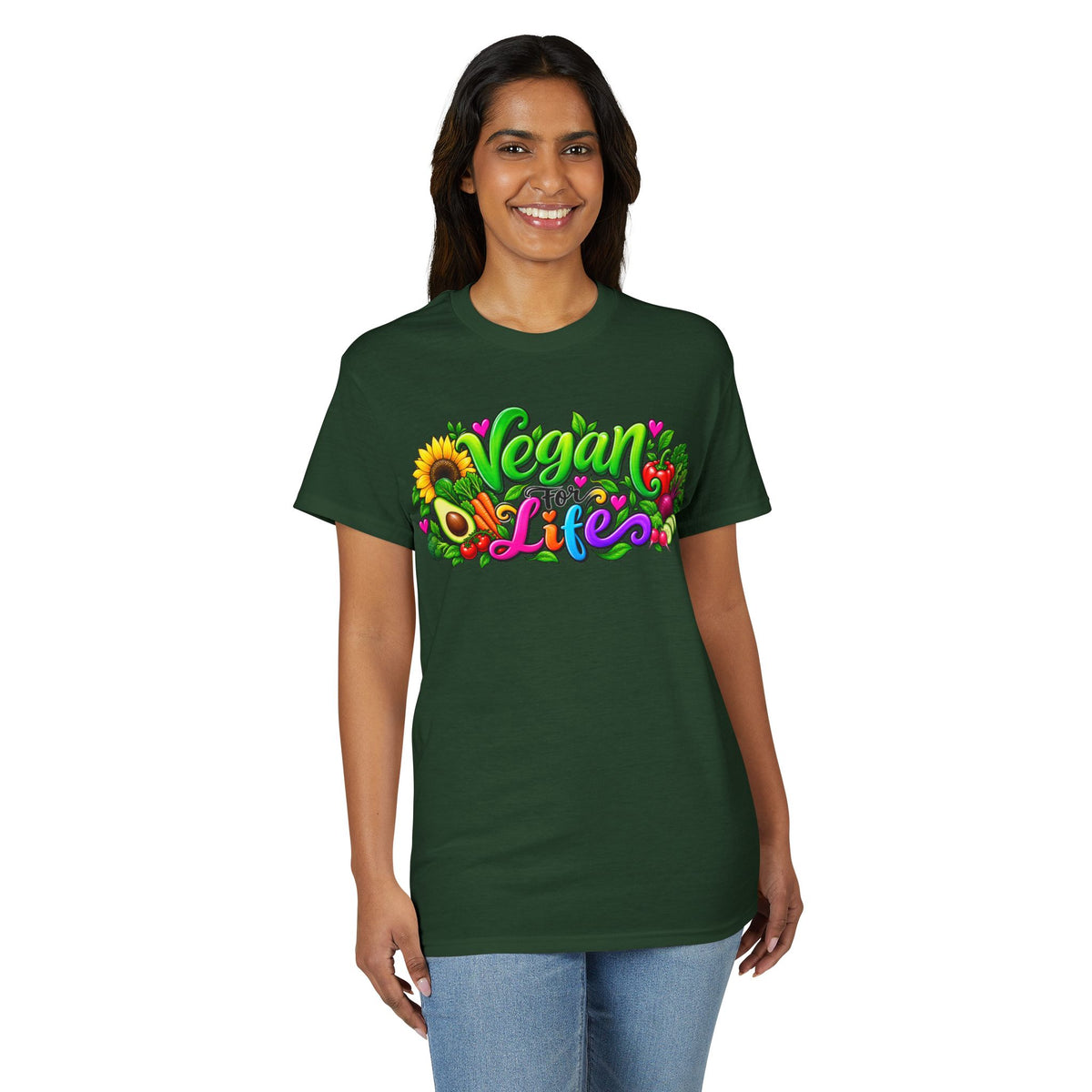 Vegan Life T‑Shirt — Colorful Sunflower & Avocado Plant-Based Pride Tee