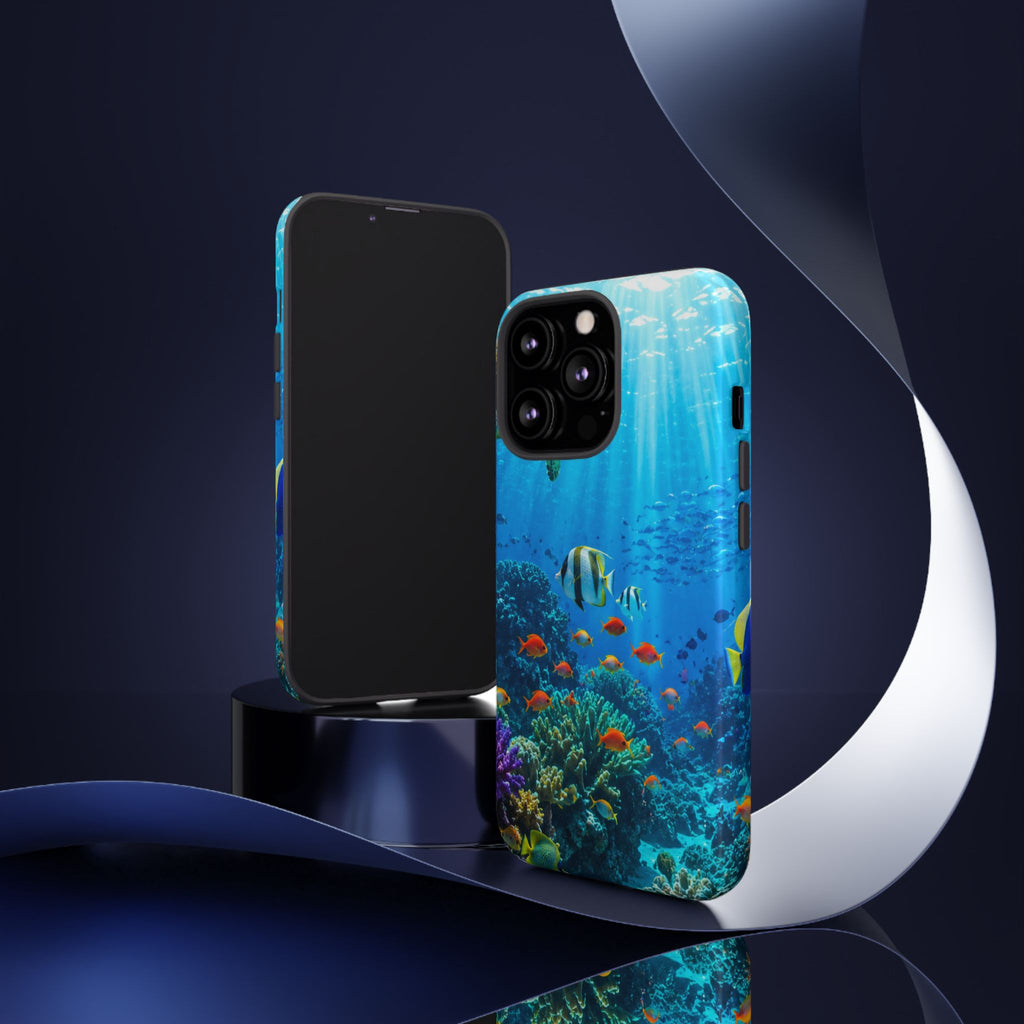 Underwater Ocean Life Tough Phone Case — Coral Reef & Sea Turtle Protective Cover