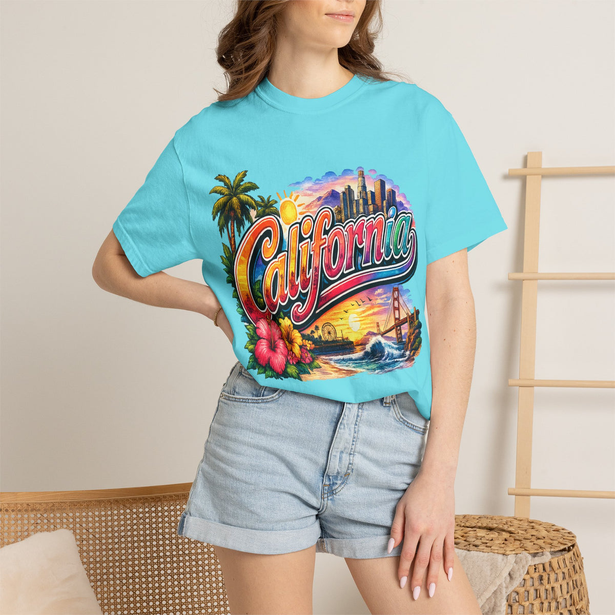 California Sunset Scenic T-shirt | Golden Gate Palm Beach Hibiscus