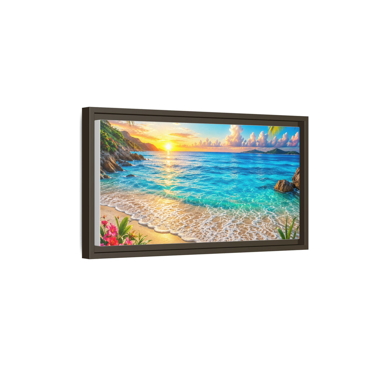 Framed Beach Sunset Matte Canvas Wall Art — Tropical Ocean Sunrise Decor