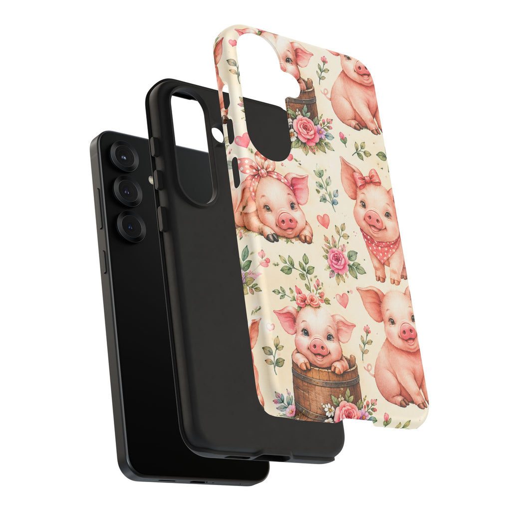 Cute Pink Piglet Phone Case — Vintage Floral Farm Animal iPhone Cover