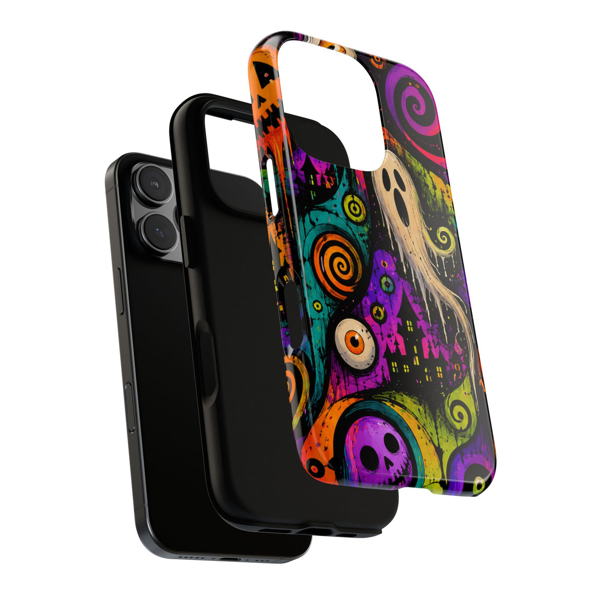 Halloween Ghost Phone Case — Colorful Spooky Skull & Haunted House Tough Case