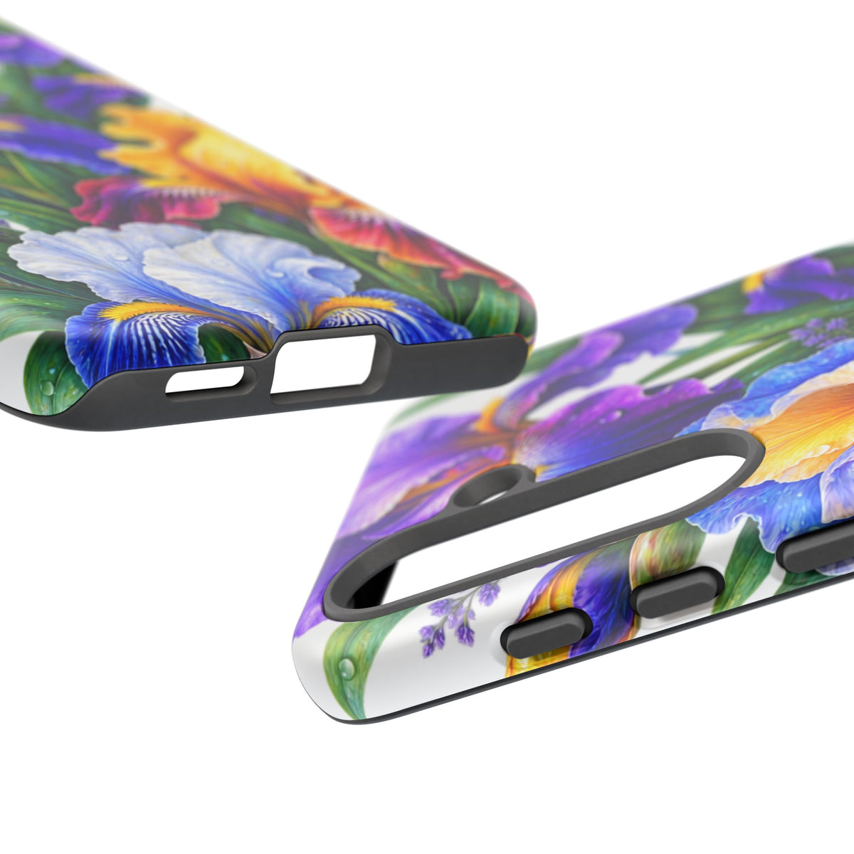Floral Iris Tough Phone Case — Colorful Watercolor Iris Protective Cover