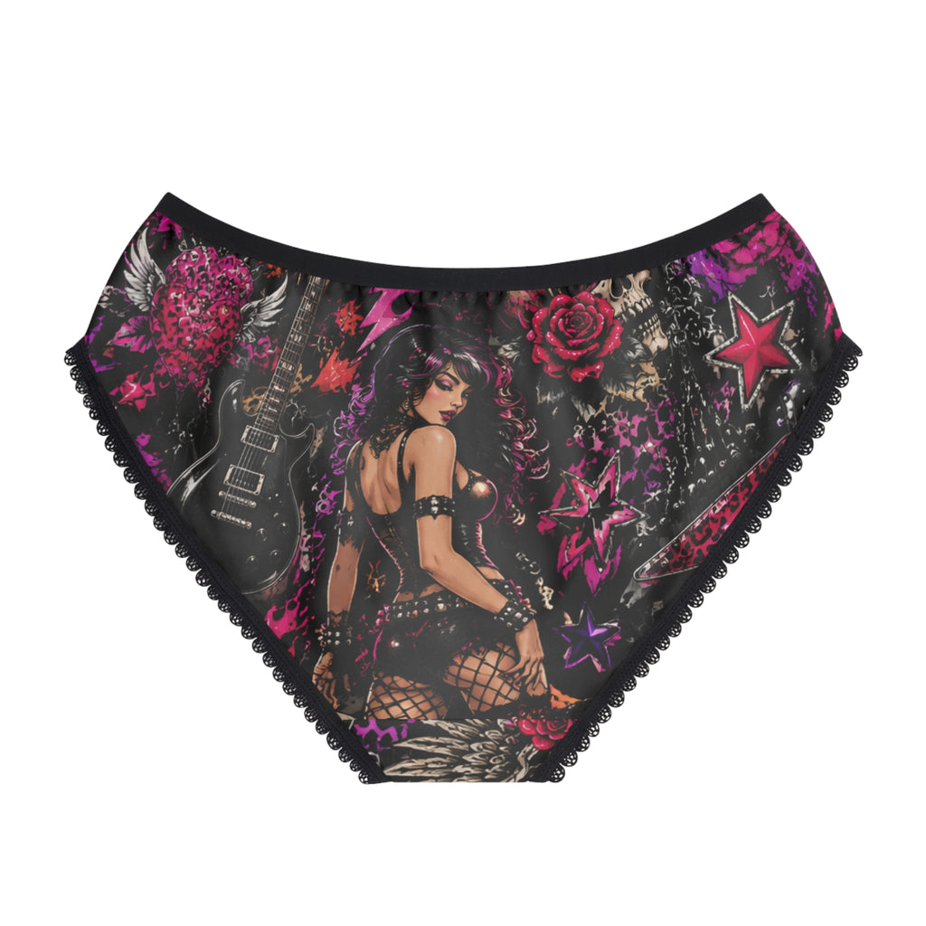 Pinup Goth Women's Briefs — Retro Rockabilly Pin-Up Lingerie with Roses & Stars
