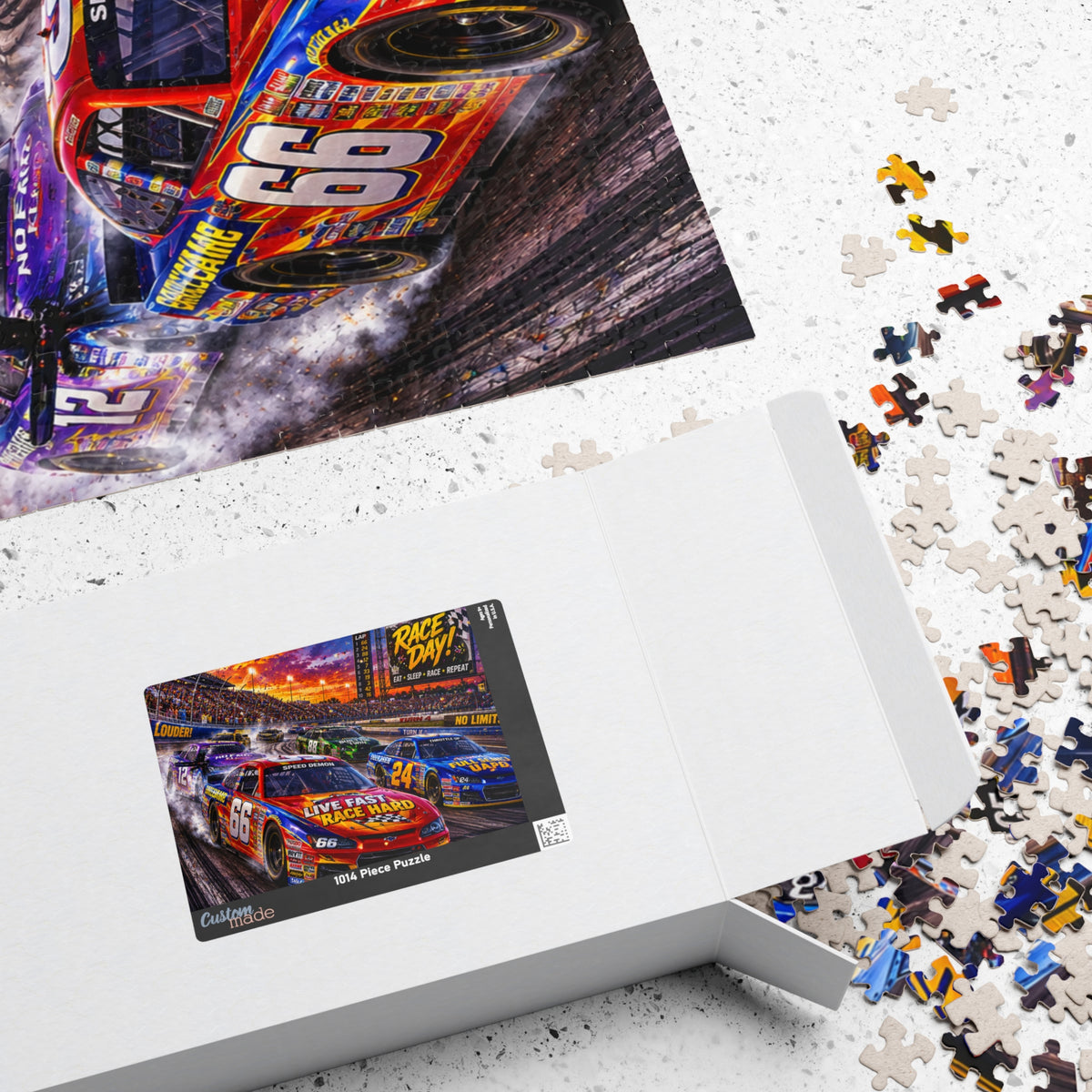 Race Day Car Racing Puzzle — "Live Fast Race Hard" Jigsaw (110–1014 pcs)