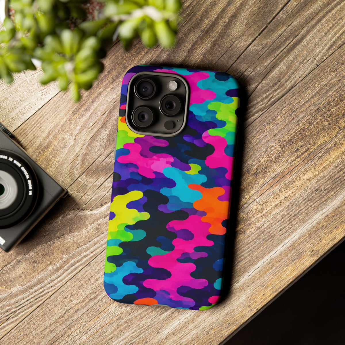 Neon Camo Tough Phone Case — Bright Rainbow Protective iPhone Cover