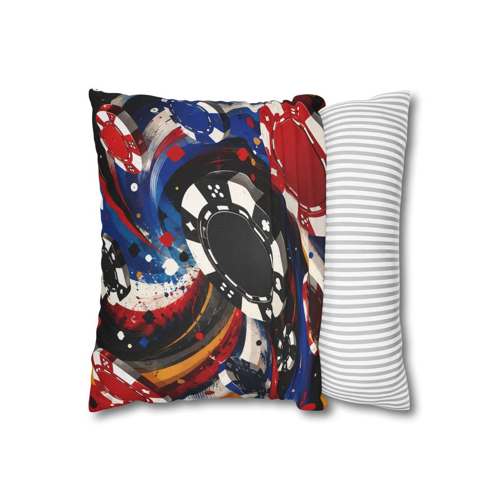 Casino Chip Art Pillowcase — Abstract Poker Chips Red White Blue Accent