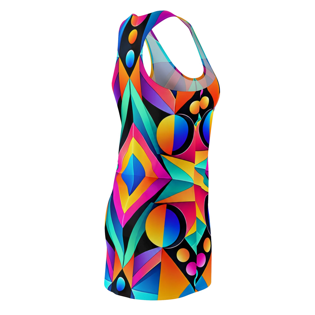 Geometric Neon Racerback Dress — Bold Tribal Prism Print