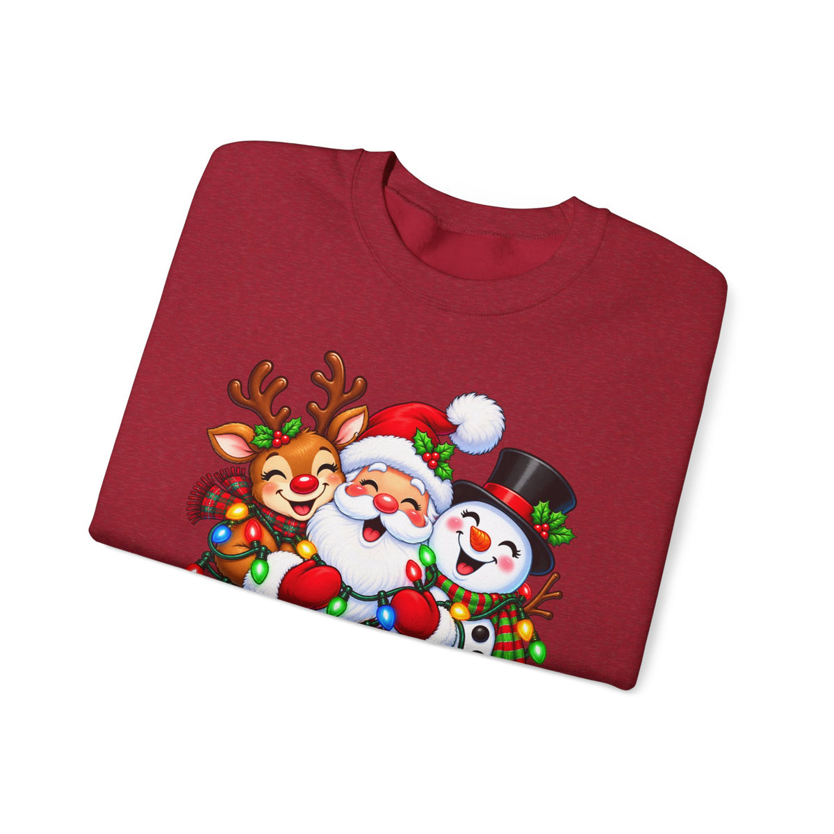 Christmas Trio Crewneck Sweatshirt — Santa, Reindeer & Snowman Holiday Pullover