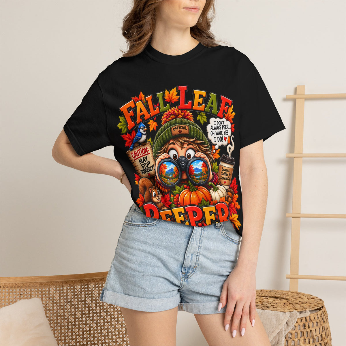 Fall Leaf Peeper T-Shirt — Funny Autumn Birdwatching Tee
