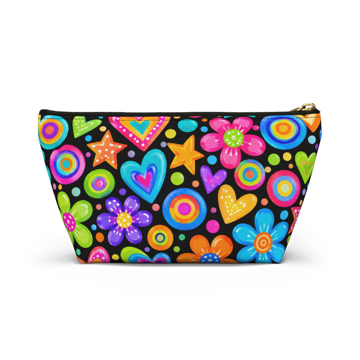 Bright Retro Hearts & Flowers Accessory Pouch