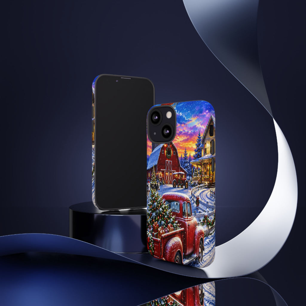 Christmas Farm Phone Case — Vintage Red Truck in Snowy Holiday Scene