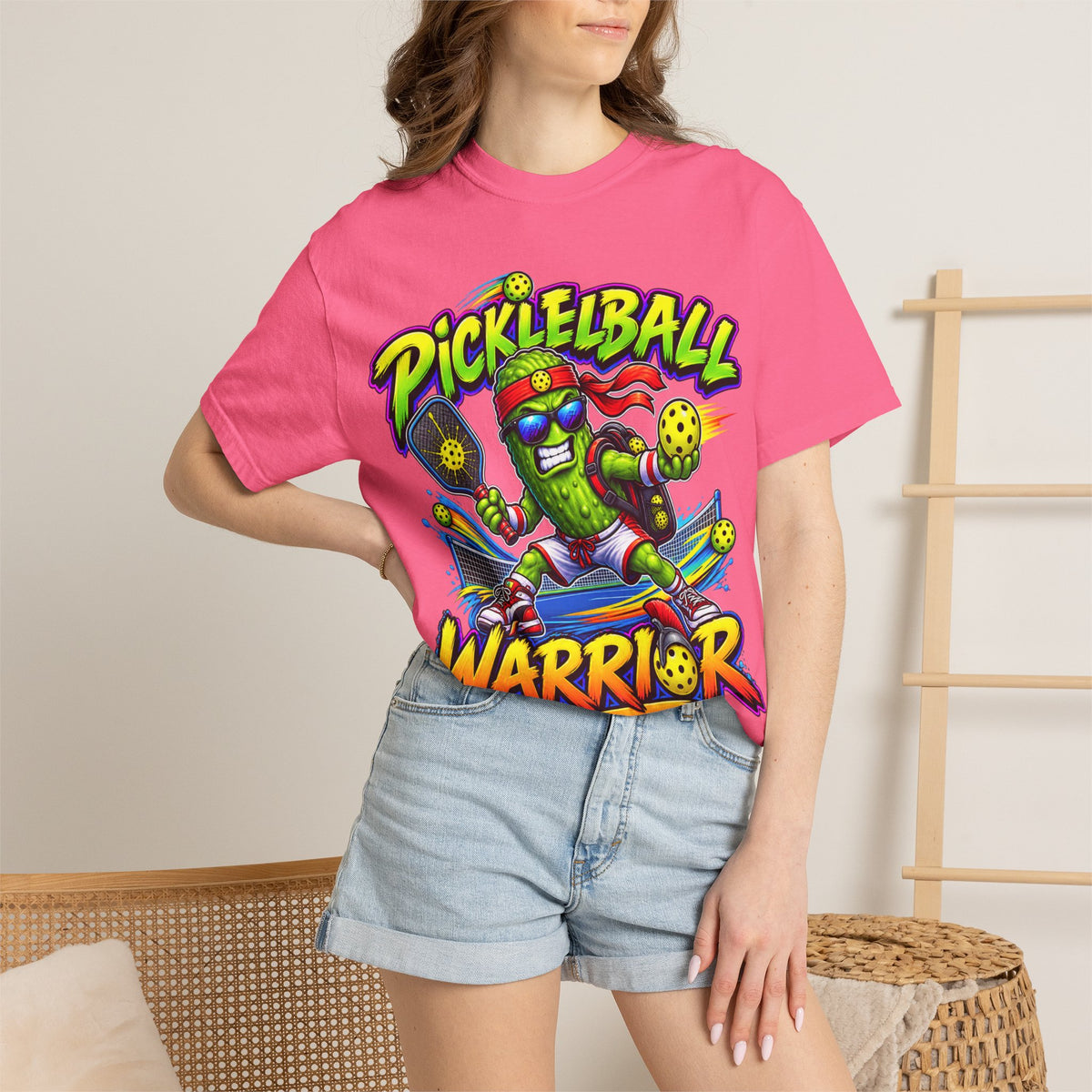 Pickleball Warrior T-Shirt | Cartoon Pickle Player Graphic