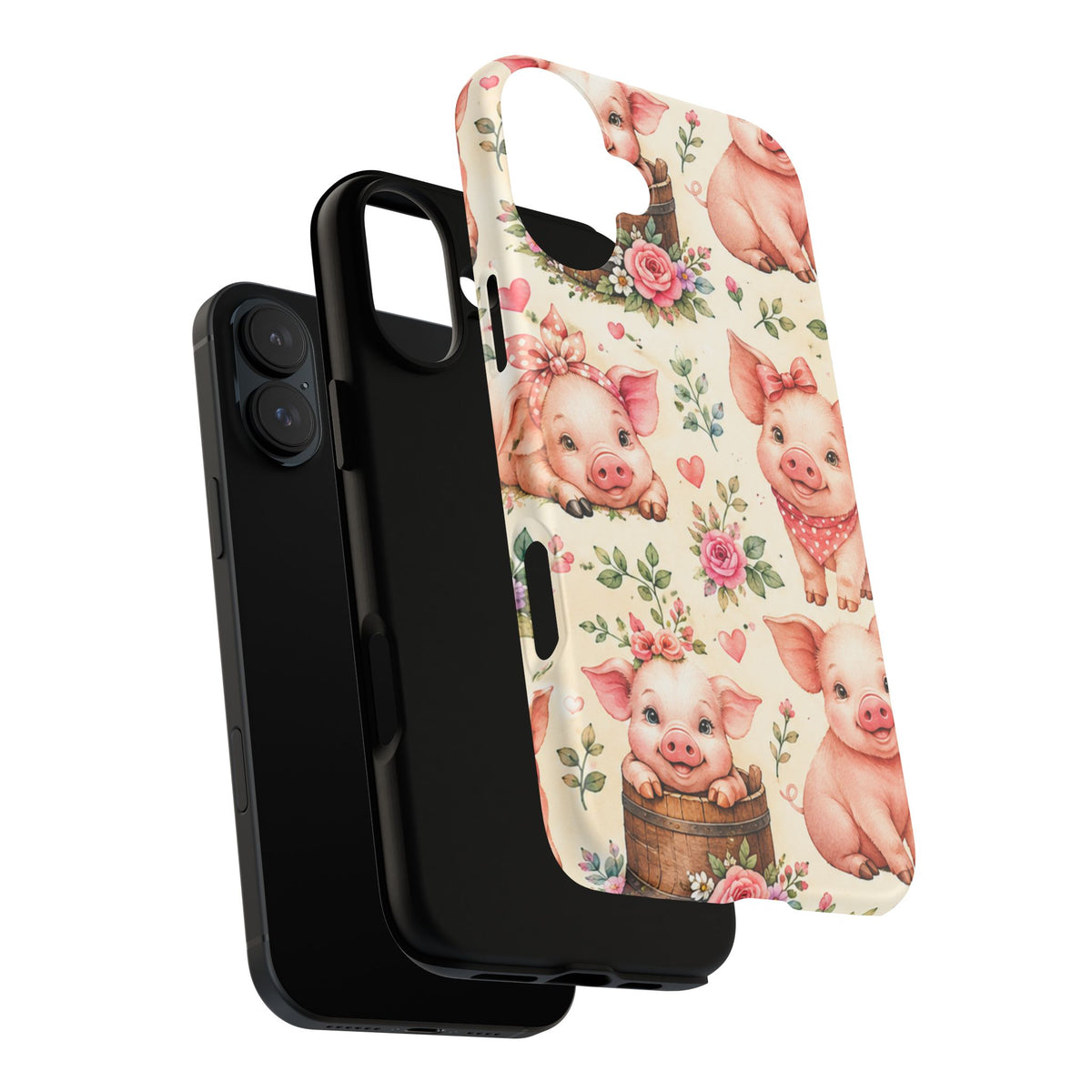 Cute Pink Piglet Phone Case — Vintage Floral Farm Animal iPhone Cover