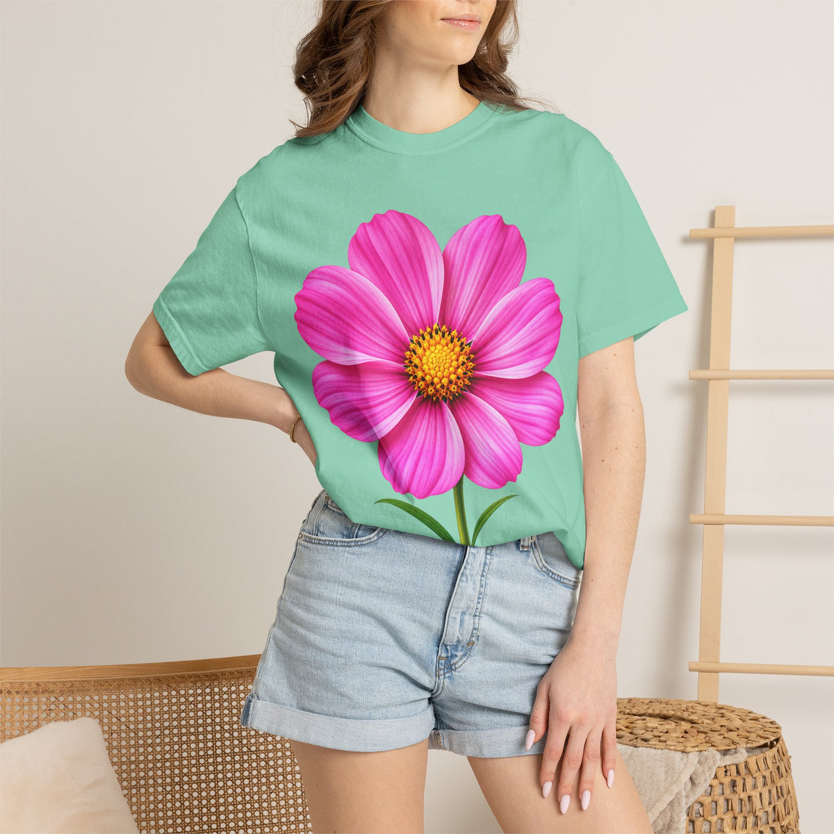 Pink Cosmos Flower T-shirt | Inspirational Back Quote