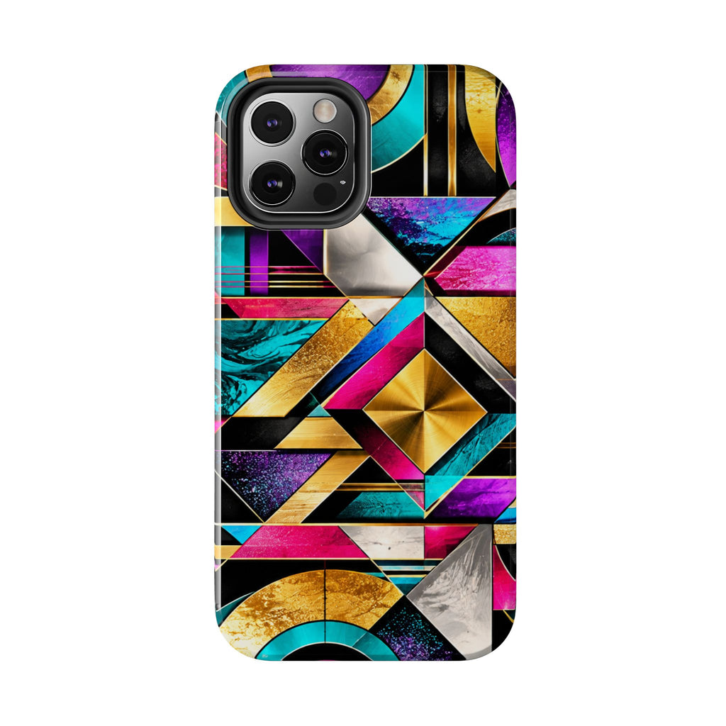 Geometric Art Deco Tough Phone Case — Vibrant Gold, Teal & Magenta Pattern