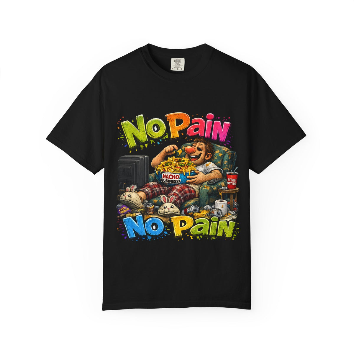 No Pain No Pain couch potato graphic T-Shirt | funny snack cartoon