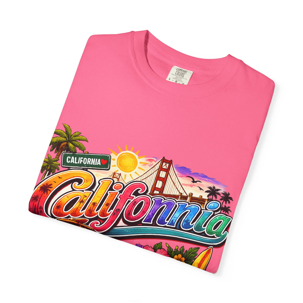 California Retro Sunset T-shirt | Golden Gate, Palm Trees & Surf