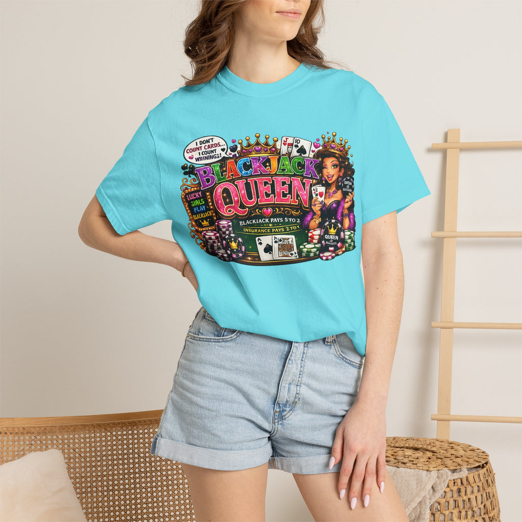 Blackjack Queen T-shirt | Casino Card Dealer Illustration