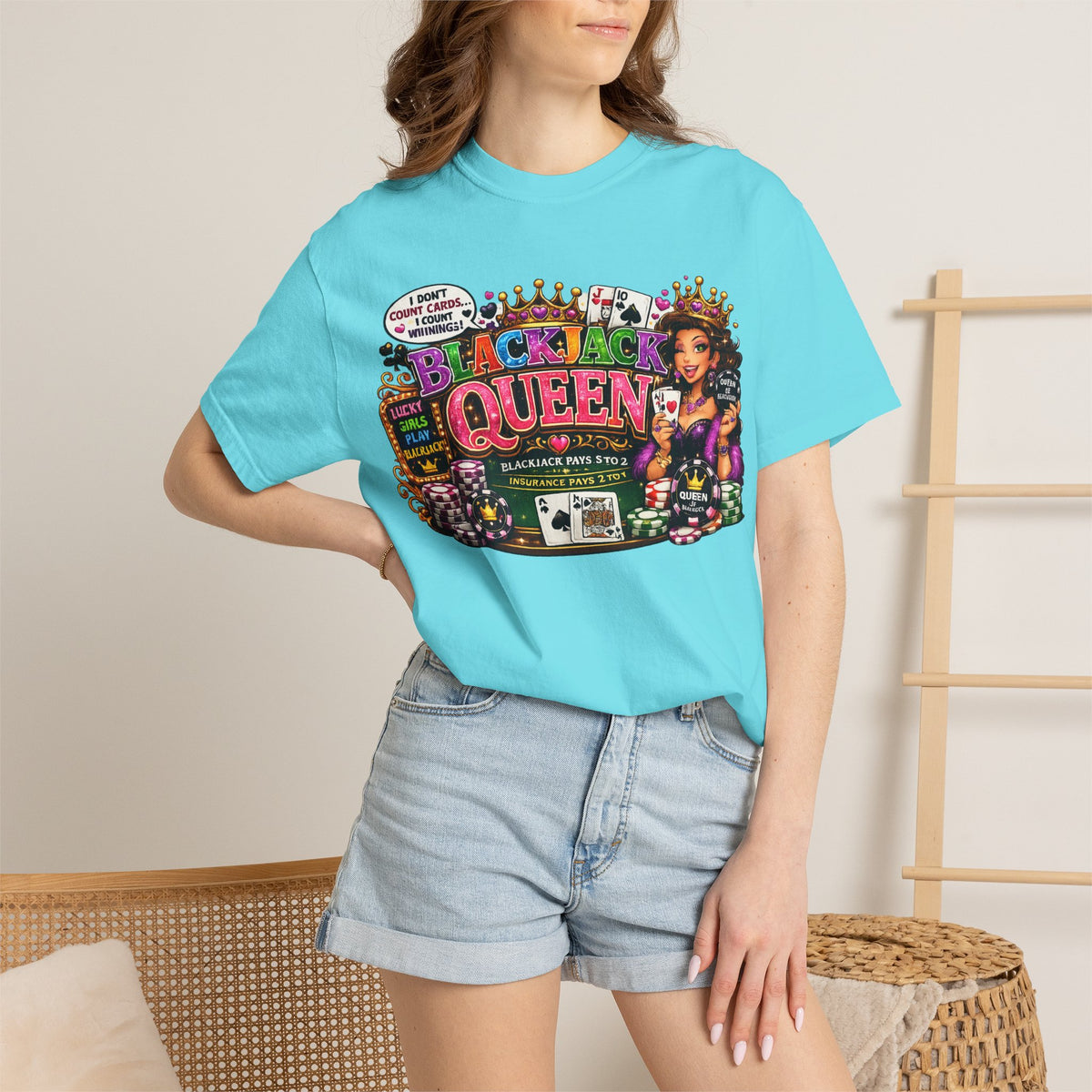 Blackjack Queen T-shirt | Casino Card Dealer Illustration