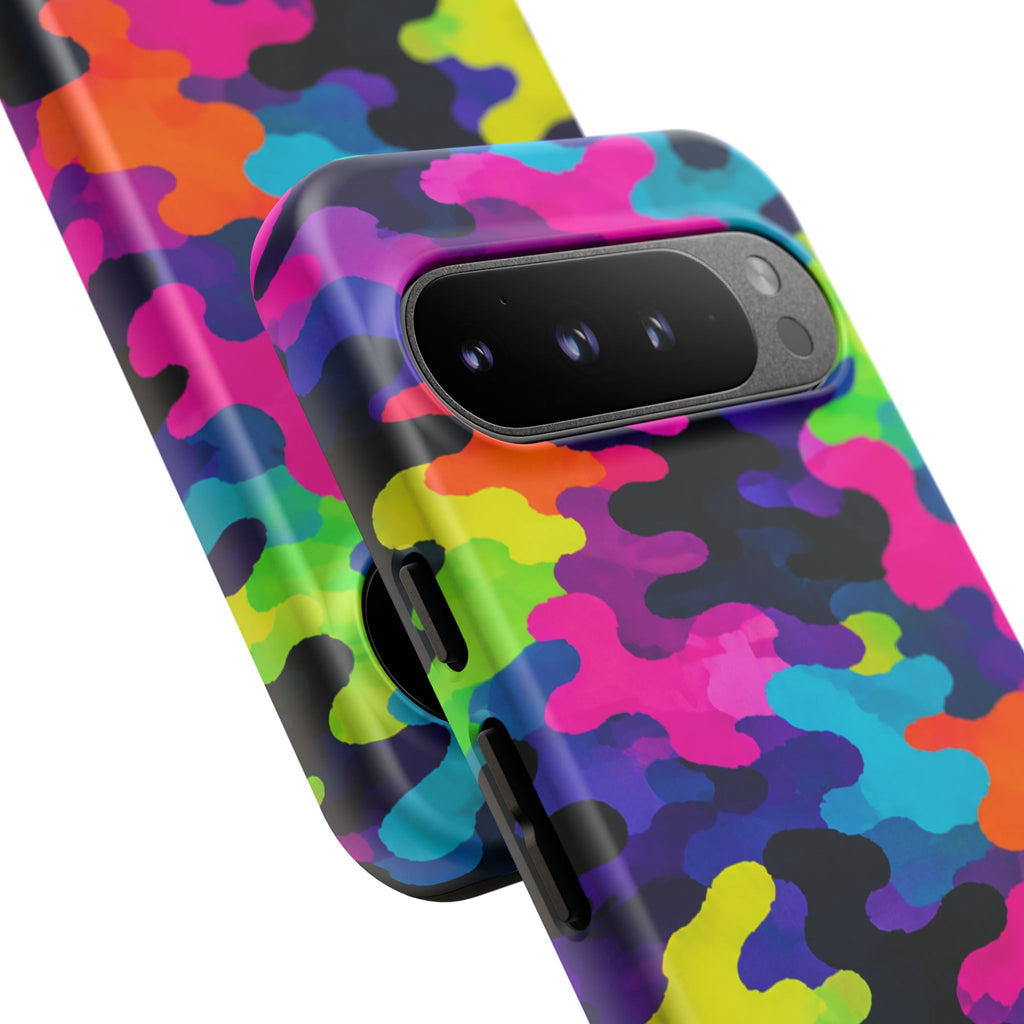 Neon Camo Tough Phone Case — Bright Rainbow Protective iPhone Cover