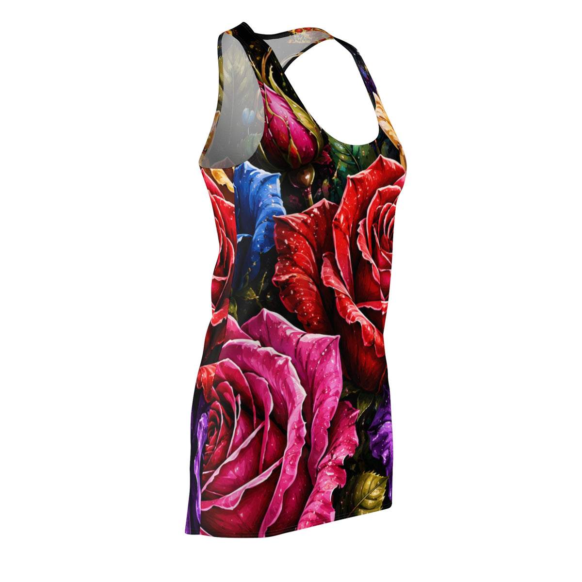 Vibrant Rose Garden Racerback Dress | Floral All-Over Print