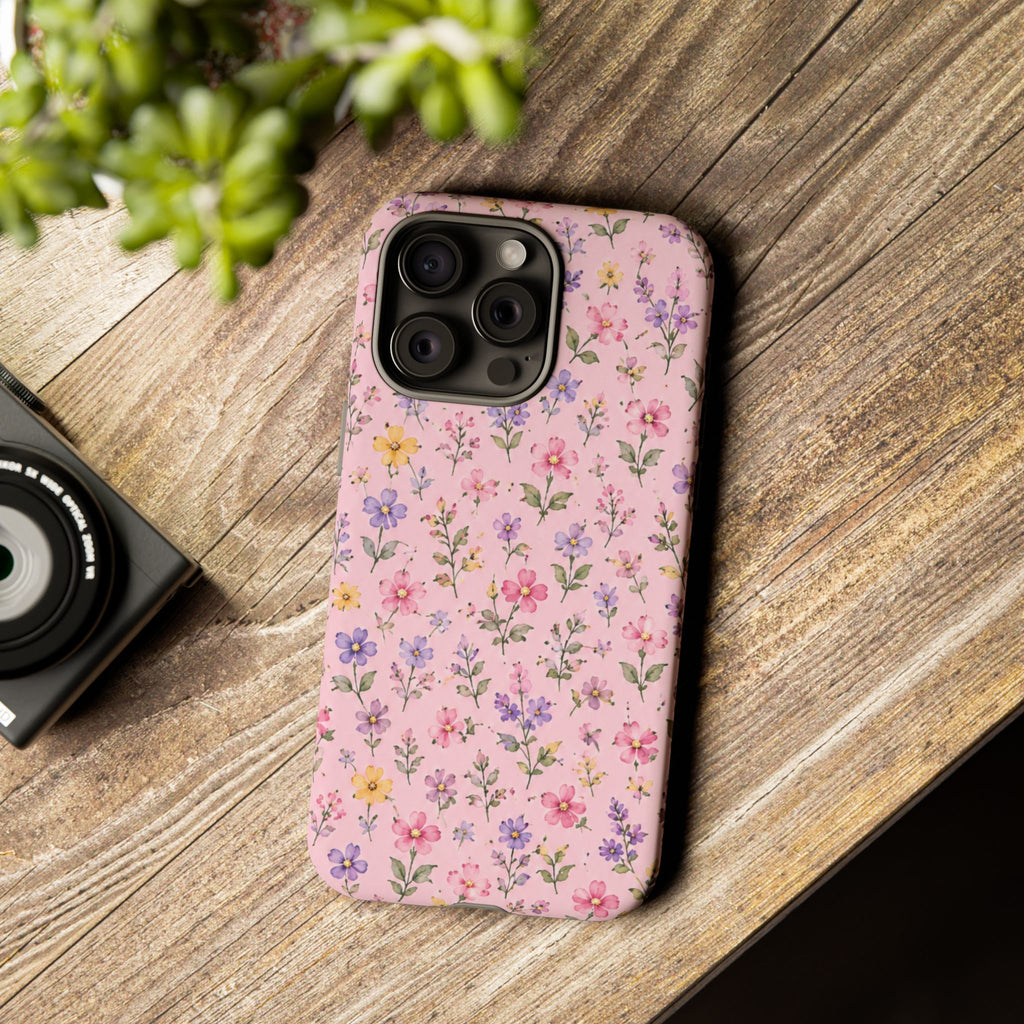 Floral Pink Tough Phone Case — Pastel Wildflower Protective Case