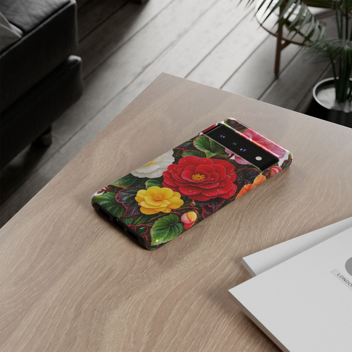 Floral Begonia Phone Case — Vibrant Red, Pink & Yellow Blossom Protective Cover